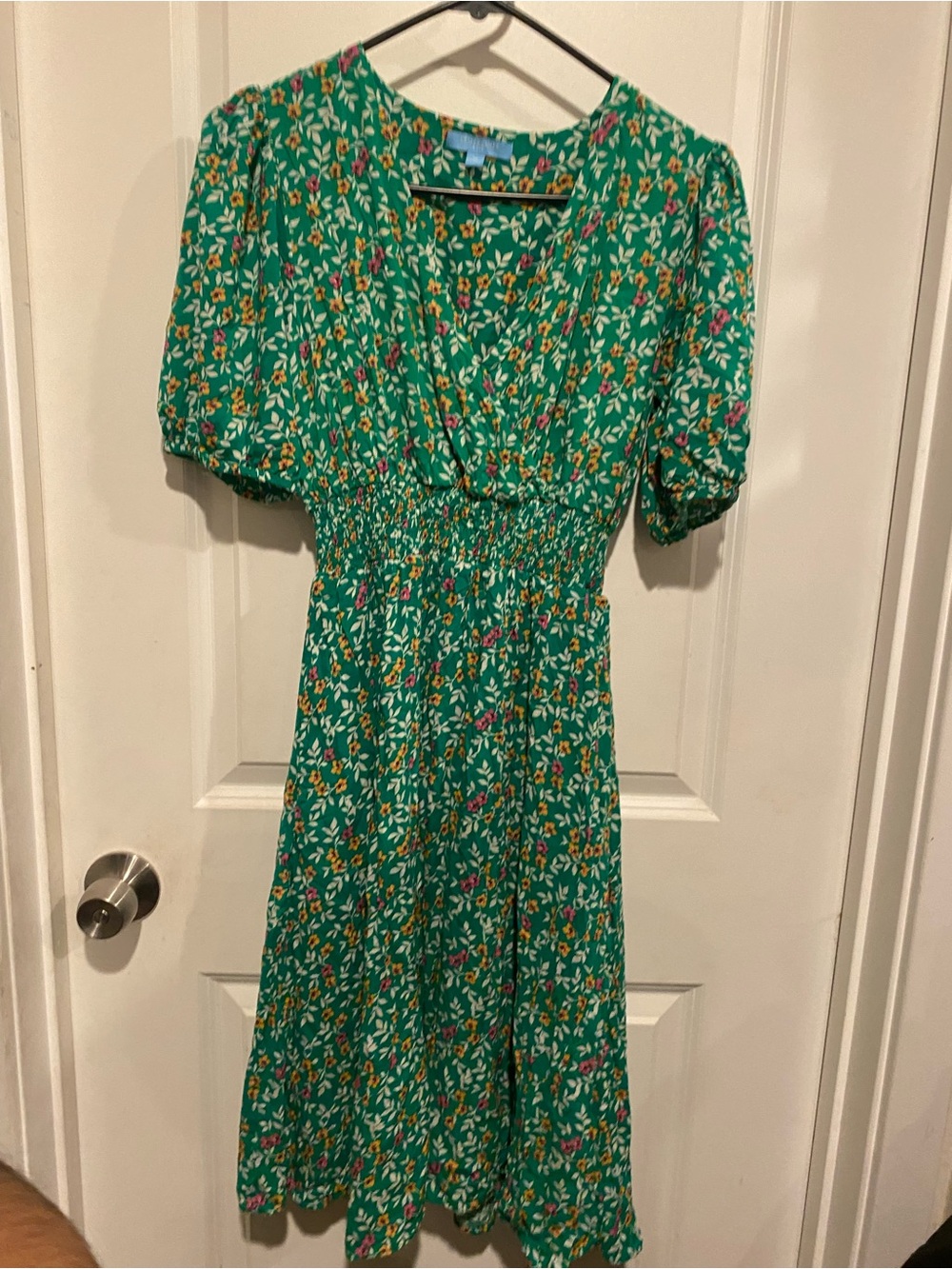 Draper James Green Floral Shirred Waist Midi Dress Size Medium